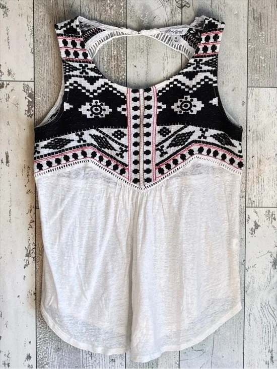 Lucky Brand Aztec Tank Top Medium Boho Embroidered Tribal Linen Blend Sleeveless - Picture 2 of 10